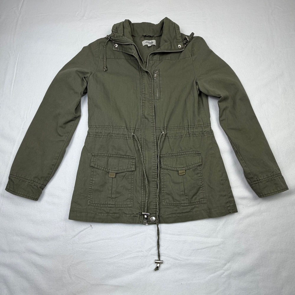 Charlotte Russe Womens Olive Green Utility Field Jacket Size‎ S Cargo Anorak Zip